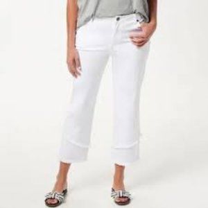 NWT DENNIS BASSO STRETCH TWILL STRAIGHT-LEG CROP PANTS WITH‎ FRINGE WHITE 24W
